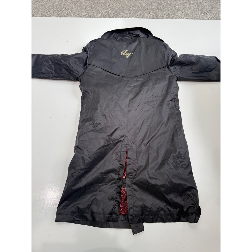 Baby‎ Phat Black Trench Coat Gold Logo Buttons Red Leopard Lining Y2K Womens Med - Picture 7 of 7